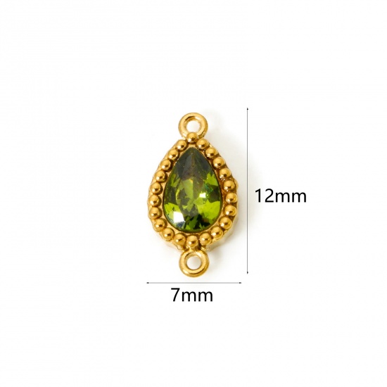 Изображение 5 PCs Eco-friendly PVD Vacuum Plating 304 Stainless Steel Geometric Connectors Charms Pendants 18K Gold Plated Drop Olive Green Rhinestone 12mm x 7mm