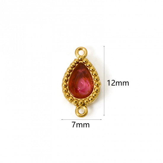 Изображение 5 PCs Eco-friendly PVD Vacuum Plating 304 Stainless Steel Geometric Connectors Charms Pendants 18K Gold Plated Drop Fuchsia Rhinestone 12mm x 7mm