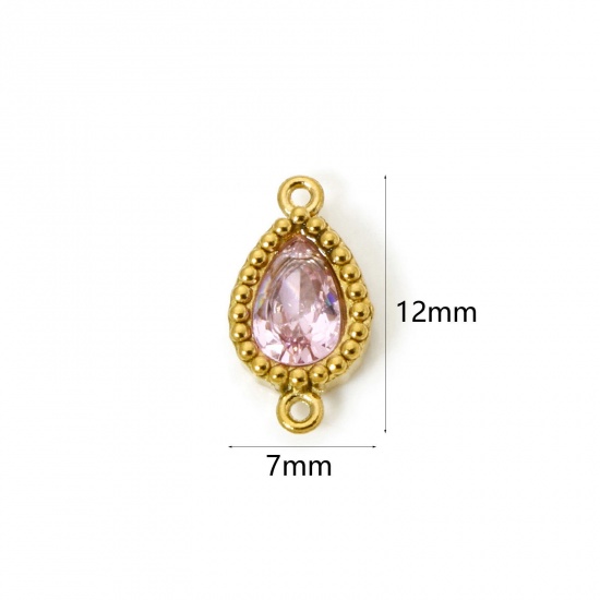 Изображение 5 PCs Eco-friendly PVD Vacuum Plating 304 Stainless Steel Geometric Connectors Charms Pendants 18K Gold Plated Drop Pink Rhinestone 12mm x 7mm