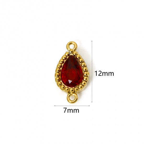 Изображение 5 PCs Eco-friendly PVD Vacuum Plating 304 Stainless Steel Geometric Connectors Charms Pendants 18K Gold Plated Drop Red Rhinestone 12mm x 7mm