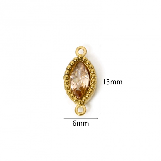 Изображение 5 PCs Eco-friendly PVD Vacuum Plating 304 Stainless Steel Geometric Connectors Charms Pendants 18K Gold Plated Marquise Champagne Rhinestone 13mm x 6mm