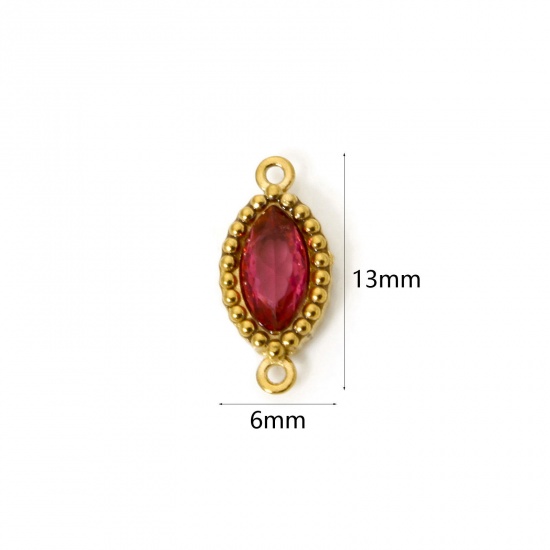 Изображение 5 PCs Eco-friendly PVD Vacuum Plating 304 Stainless Steel Geometric Connectors Charms Pendants 18K Gold Plated Marquise Fuchsia Rhinestone 13mm x 6mm