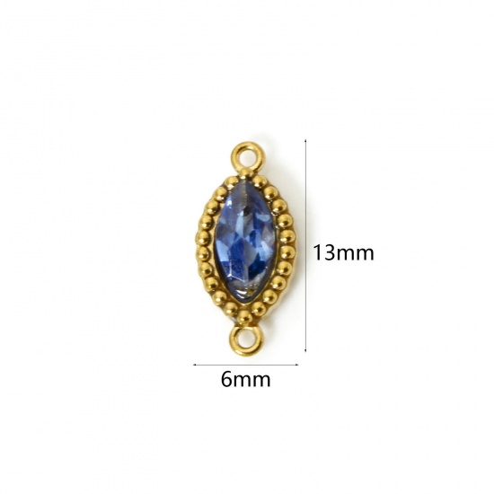 Изображение 5 PCs Eco-friendly PVD Vacuum Plating 304 Stainless Steel Geometric Connectors Charms Pendants 18K Gold Plated Marquise Dark Blue Rhinestone 13mm x 6mm