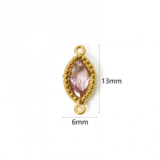 Изображение 5 PCs Eco-friendly PVD Vacuum Plating 304 Stainless Steel Geometric Connectors Charms Pendants 18K Gold Plated Marquise Pink Rhinestone 13mm x 6mm