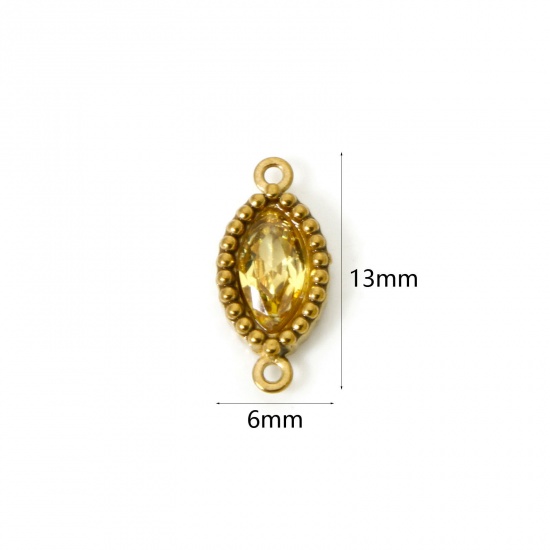 Изображение 5 PCs Eco-friendly PVD Vacuum Plating 304 Stainless Steel Geometric Connectors Charms Pendants 18K Gold Plated Marquise Yellow Rhinestone 13mm x 6mm