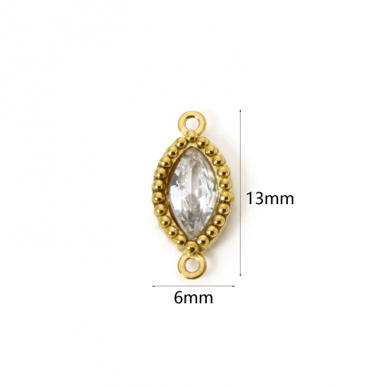 Изображение 5 PCs Eco-friendly PVD Vacuum Plating 304 Stainless Steel Geometric Connectors Charms Pendants 18K Gold Plated Marquise Clear Rhinestone 13mm x 6mm