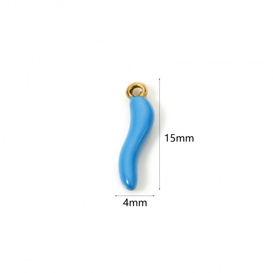 5 PCs Eco-friendly PVD Vacuum Plating 304 Stainless Steel 3D Charms 18K Gold Plated Blue Chili Enamel 15mm x 4mm の画像