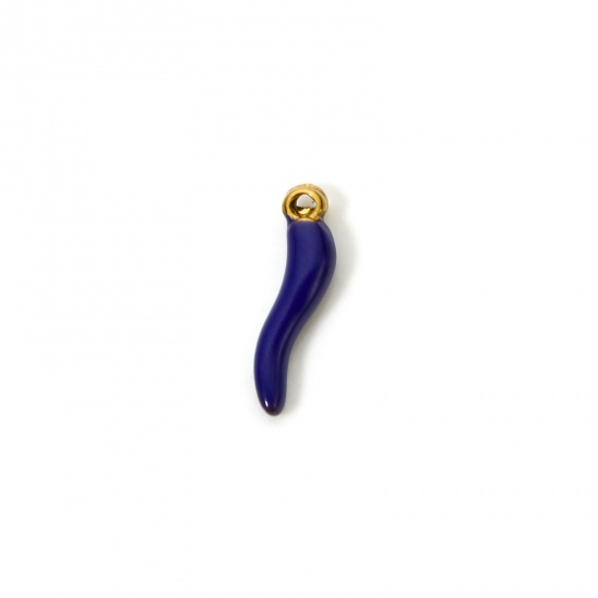 5 PCs Eco-friendly PVD Vacuum Plating 304 Stainless Steel 3D Charms 18K Gold Plated Purple Chili Enamel 15mm x 4mm の画像