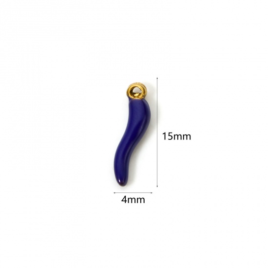 5 PCs Eco-friendly PVD Vacuum Plating 304 Stainless Steel 3D Charms 18K Gold Plated Purple Chili Enamel 15mm x 4mm の画像