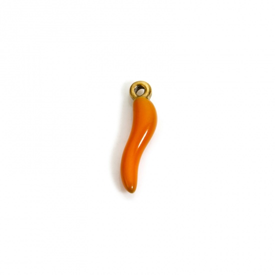 5 PCs Eco-friendly PVD Vacuum Plating 304 Stainless Steel 3D Charms 18K Gold Plated Orange Chili Enamel 15mm x 4mm の画像