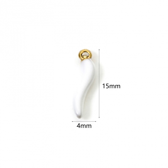 5 PCs Eco-friendly PVD Vacuum Plating 304 Stainless Steel 3D Charms 18K Gold Plated White Chili Enamel 15mm x 4mm の画像