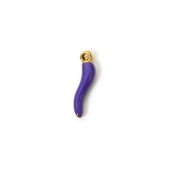 5 PCs Eco-friendly PVD Vacuum Plating 304 Stainless Steel 3D Charms 18K Gold Plated Purple Chili Enamel 15mm x 4mm の画像