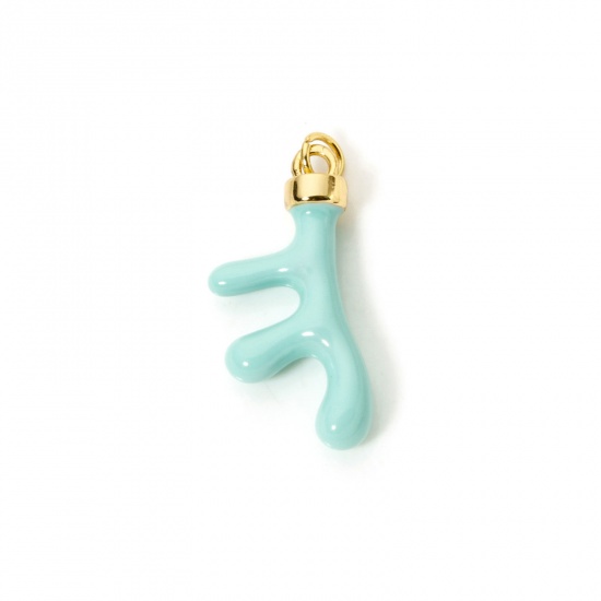 Image de 1 Pièce Breloques en 304 Acier Inoxydable Placage Sous Vide Écologique Bijoux d'Océan Corail Plaqué Or Véritable 18K Bleu Émail 3.1cm x 1.3cm