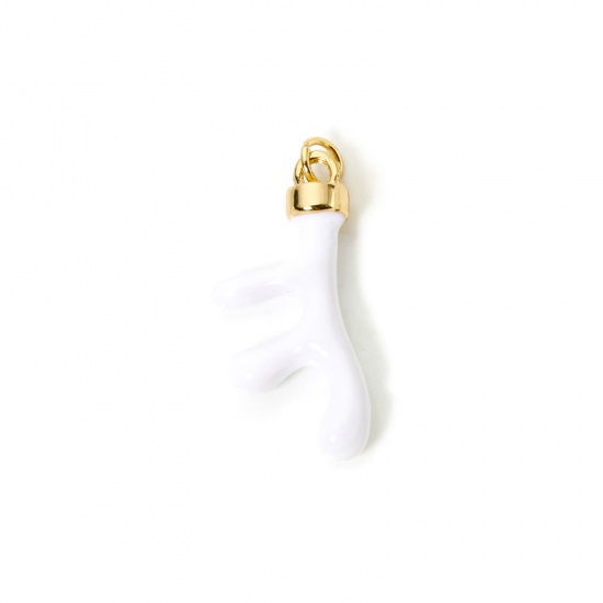 Image de 1 Pièce Breloques en 304 Acier Inoxydable Placage Sous Vide Écologique Bijoux d'Océan Corail Plaqué Or Véritable 18K Blanc Émail 3.1cm x 1.3cm