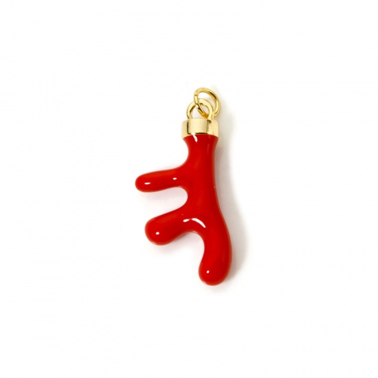 Image de 1 Pièce Breloques en 304 Acier Inoxydable Placage Sous Vide Écologique Bijoux d'Océan Corail Plaqué Or Véritable 18K Rouge Émail 3.1cm x 1.3cm