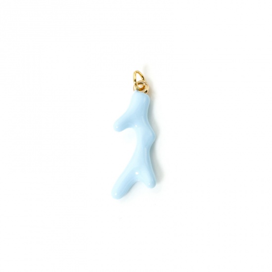 Image de 1 Pièce Breloques en 304 Acier Inoxydable Placage Sous Vide Écologique Bijoux d'Océan Corail Plaqué Or Véritable 18K Bleu Émail 25mm x 8mm