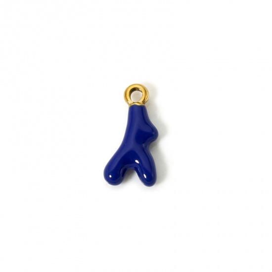 Image de 1 Pièce Breloques en 304 Acier Inoxydable Placage Sous Vide Écologique Bijoux d'Océan Corail Plaqué Or Véritable 18K Bleu Foncé Émail 18mm x 9.5mm