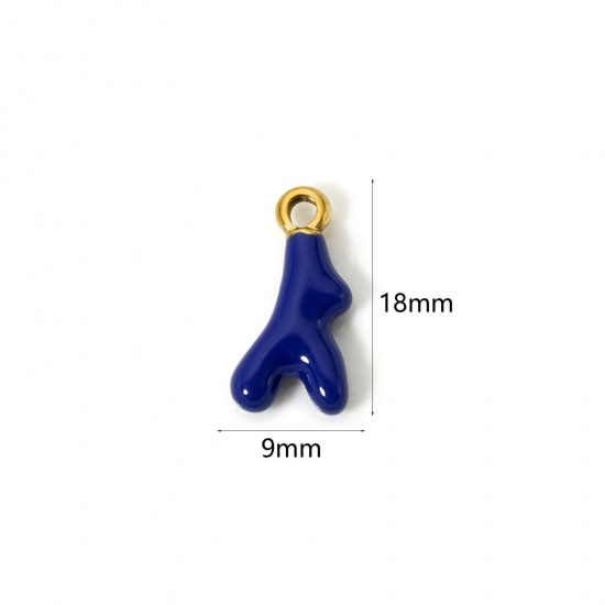 Image de 1 Pièce Breloques en 304 Acier Inoxydable Placage Sous Vide Écologique Bijoux d'Océan Corail Plaqué Or Véritable 18K Bleu Foncé Émail 18mm x 9.5mm