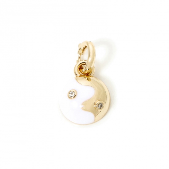 Immagine di 1 Pz Placcatura Sottovuoto Ecologica 304 Acciaio Inossidabile Galassia Clip su Charm Stile Disco 18K Vero Oro Placcato Yin Yang Simbolo Trasparente Strass 23mm x 13mm