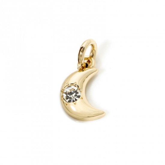 Immagine di 1 Pz Placcatura Sottovuoto Ecologica 304 Acciaio Inossidabile Galassia Clip su Charm Stile Luna 18K Vero Oro Placcato Trasparente Strass 25mm x 14mm