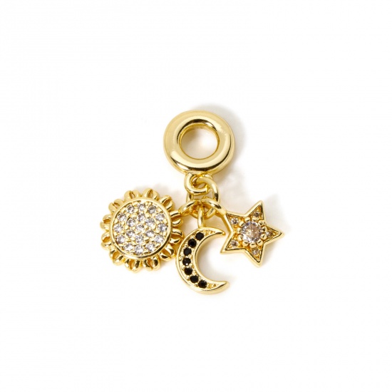 Image de 1 Piece Eco-friendly Brass Charms 18K Real Gold Plated Sun Moon Star 29mm