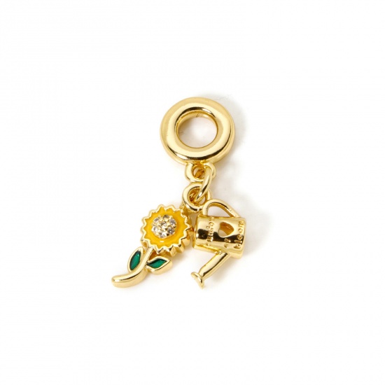 Image de 1 Piece Eco-friendly Brass Charms 18K Real Gold Plated Kettle Sunflower 3.1cm