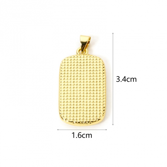 Image de 1 Pièce Pendentifs Énergie Positive Respectueux de la Nature en Laiton Plaqué Or Véritable 18K Blanc Rectangle Message " LOVE PEACE LUCKY HAPPY " Émail 3.4cm x 1.6cm