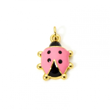 Picture of Eco-friendly Brass Charms 18K Real Gold Plated Ladybug Animal Enamel 25mm x 15mm