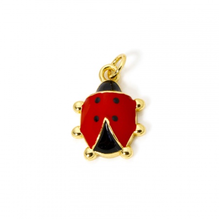 Picture of Eco-friendly Brass Charms 18K Real Gold Plated Ladybug Animal Enamel 25mm x 15mm