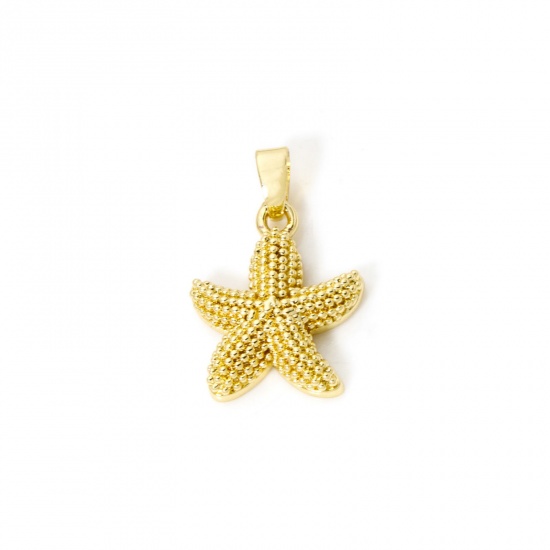 Imagen de 2 PCs Eco-friendly Brass Ocean Jewelry Charm Pendant 18K Real Gold Plated Star Fish 21mm x 14mm