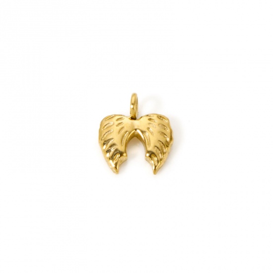 Picture of 1 Piece Eco-friendly PVD Vacuum Plating 304 Stainless Steel Charms 18K Real Gold Plated Wing 9mm x 8mm