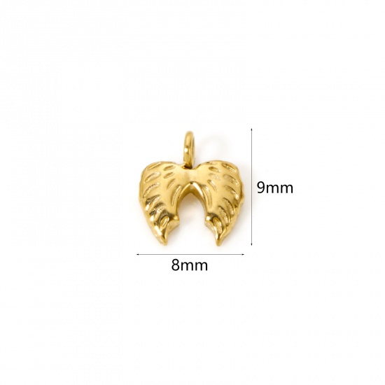 Picture of 1 Piece Eco-friendly PVD Vacuum Plating 304 Stainless Steel Charms 18K Real Gold Plated Wing 9mm x 8mm