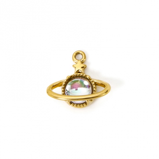 Picture of 1 Piece Eco-friendly PVD Vacuum Plating 304 Stainless Steel Galaxy Charms 18K Real Gold Plated Planet 14mm x 13mm