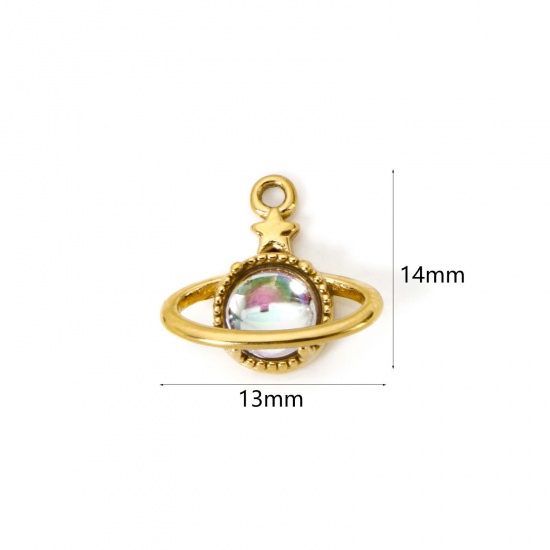 Picture of 1 Piece Eco-friendly PVD Vacuum Plating 304 Stainless Steel Galaxy Charms 18K Real Gold Plated Planet 14mm x 13mm