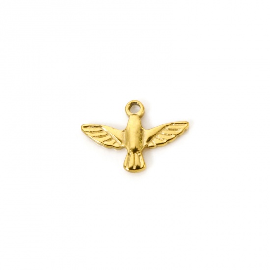Picture of 1 Piece Eco-friendly PVD Vacuum Plating 304 Stainless Steel Boho Chic Bohemia Charms 18K Real Gold Plated Thunderbird 12mm x 8.5mm