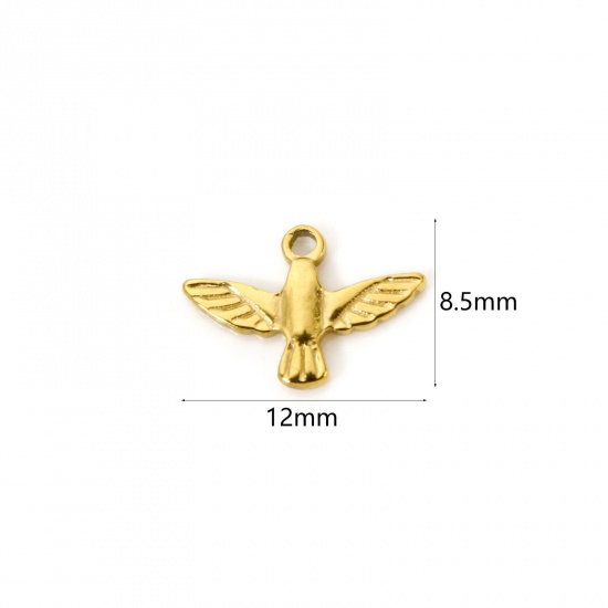Picture of 1 Piece Eco-friendly PVD Vacuum Plating 304 Stainless Steel Boho Chic Bohemia Charms 18K Real Gold Plated Thunderbird 12mm x 8.5mm