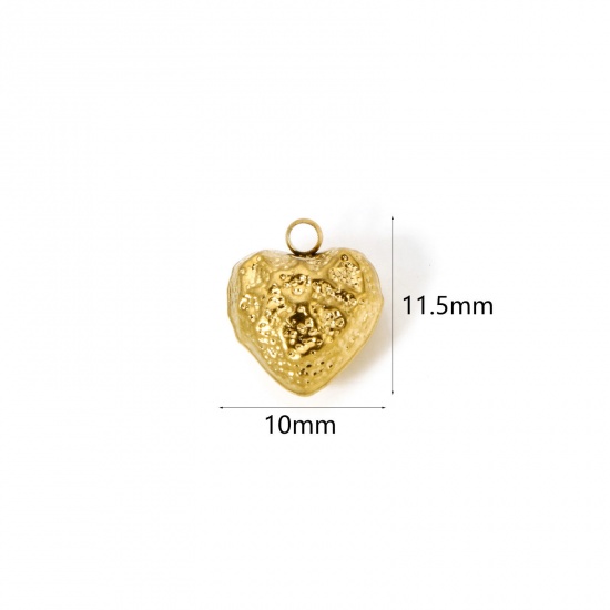 Picture of 1 Piece Eco-friendly PVD Vacuum Plating 304 Stainless Steel Valentine's Day Charms 18K Real Gold Plated Heart 11.5mm x 10mm