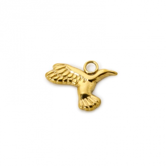 Picture of 1 Piece Eco-friendly PVD Vacuum Plating 304 Stainless Steel Charms 18K Real Gold Plated Eagle Animal 14.5mm x 11mm
