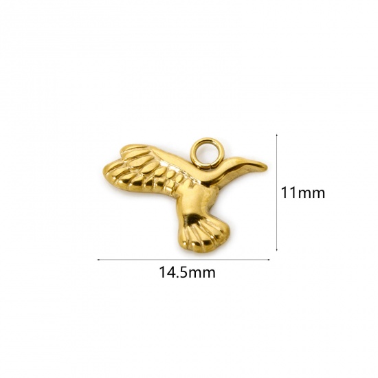 Picture of 1 Piece Eco-friendly PVD Vacuum Plating 304 Stainless Steel Charms 18K Real Gold Plated Eagle Animal 14.5mm x 11mm