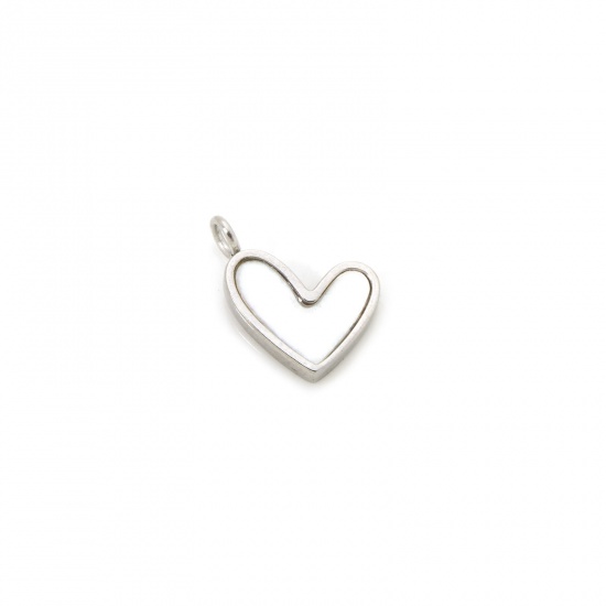 Picture of 1 Piece Eco-friendly PVD Vacuum Plating 304 Stainless Steel Valentine's Day Charms Silver Tone Heart 11mm x 10mm
