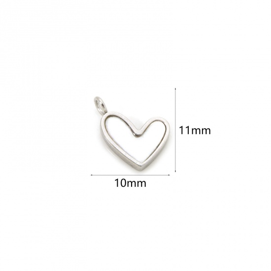 Picture of 1 Piece Eco-friendly PVD Vacuum Plating 304 Stainless Steel Valentine's Day Charms Silver Tone Heart 11mm x 10mm