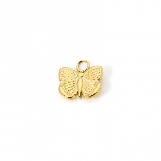 Picture of 1 Piece Eco-friendly PVD Vacuum Plating 304 Stainless Steel Insect Charms 18K Real Gold Plated Butterfly Animal 10mm x 10mm