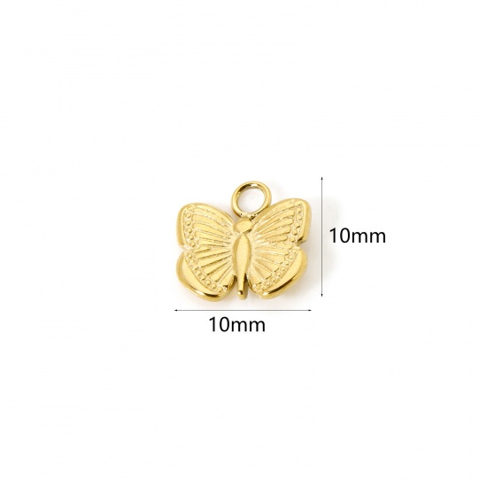 Picture of 1 Piece Eco-friendly PVD Vacuum Plating 304 Stainless Steel Insect Charms 18K Real Gold Plated Butterfly Animal 10mm x 10mm