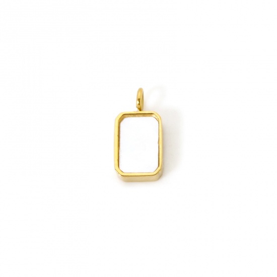 Picture of 1 Piece Eco-friendly PVD Vacuum Plating 304 Stainless Steel & Natural Shell Geometric Charms 18K Real Gold Plated Octagon 10.5mm x 5mm