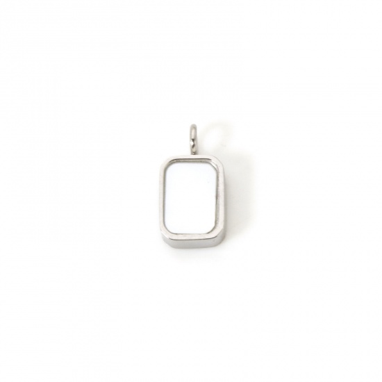 Picture of 1 Piece Eco-friendly PVD Vacuum Plating 304 Stainless Steel & Natural Shell Geometric Charms Silver Tone Octagon 10.5mm x 5mm