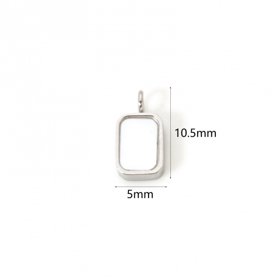 Picture of 1 Piece Eco-friendly PVD Vacuum Plating 304 Stainless Steel & Natural Shell Geometric Charms Silver Tone Octagon 10.5mm x 5mm
