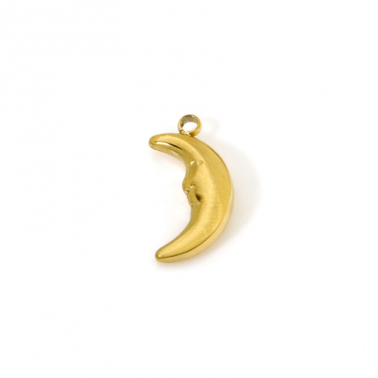 Picture of 1 Piece Eco-friendly PVD Vacuum Plating 304 Stainless Steel Galaxy Charms 18K Real Gold Plated Half Moon 15mm x 8mm