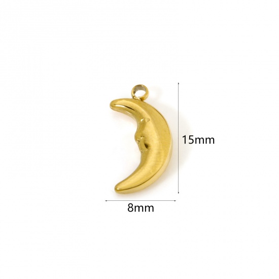 Picture of 1 Piece Eco-friendly PVD Vacuum Plating 304 Stainless Steel Galaxy Charms 18K Real Gold Plated Half Moon 15mm x 8mm