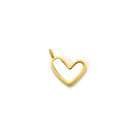 Picture of 1 Piece Eco-friendly PVD Vacuum Plating 304 Stainless Steel & Natural Shell Valentine's Day Charms 18K Real Gold Plated Heart 11mm x 10mm