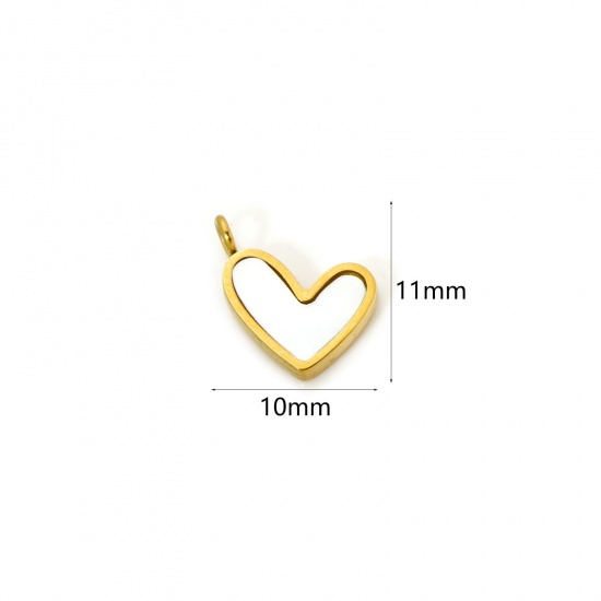 Picture of 1 Piece Eco-friendly PVD Vacuum Plating 304 Stainless Steel & Natural Shell Valentine's Day Charms 18K Real Gold Plated Heart 11mm x 10mm